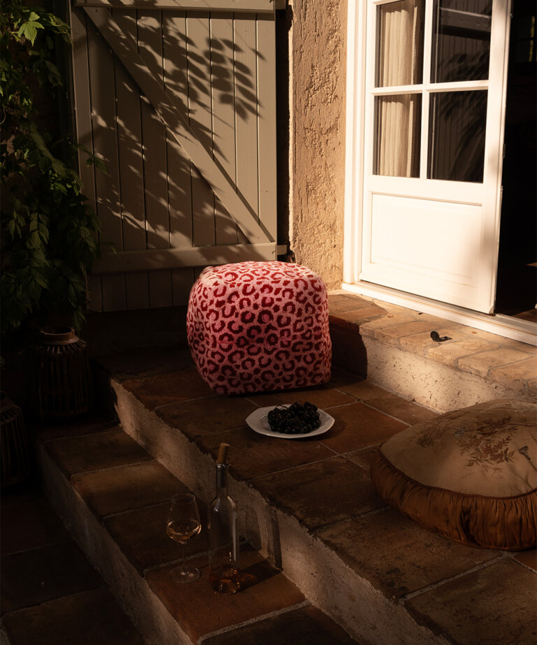 Pink Leopard Pouf Small